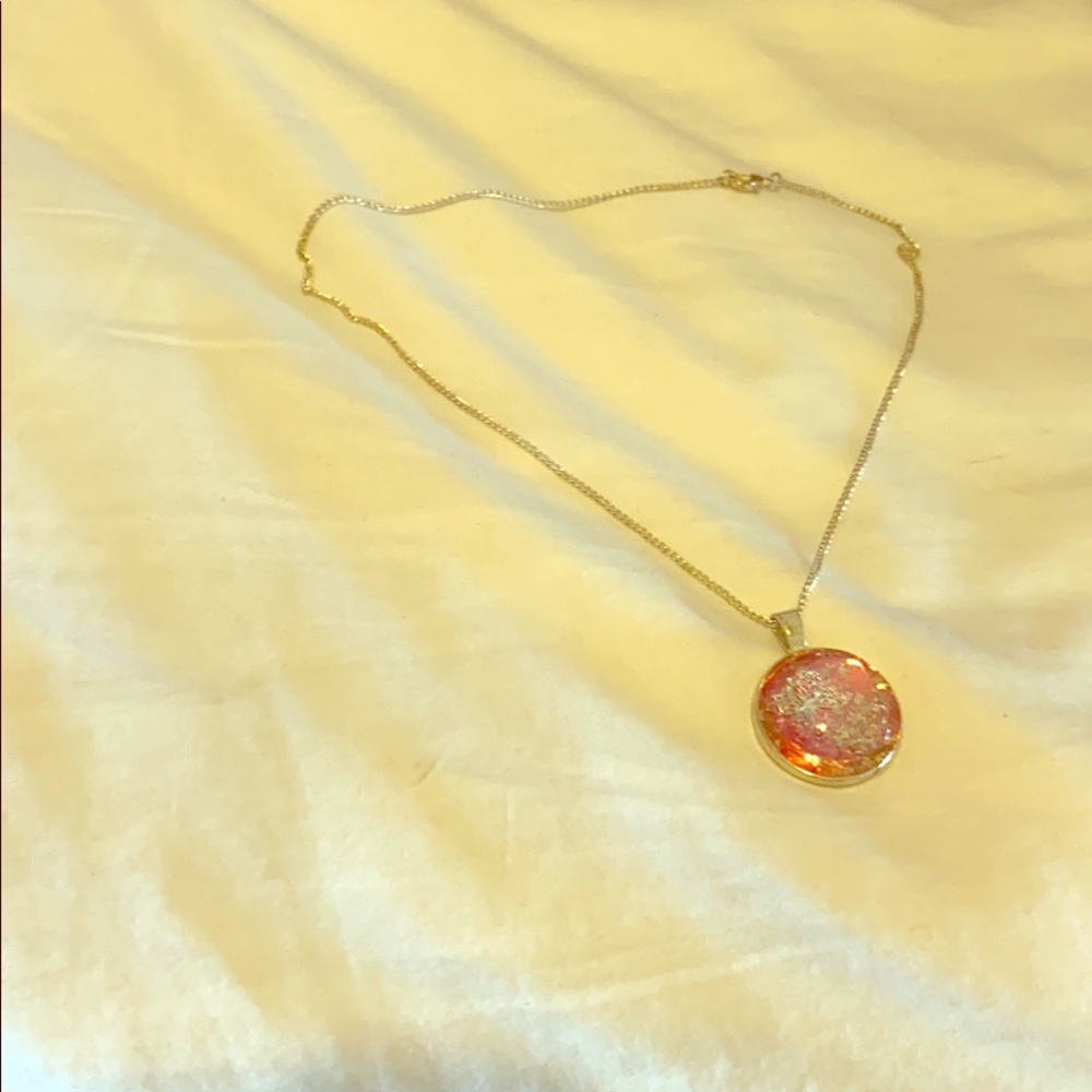 Sparkly Pink Silver Butterfly Resin Necklace